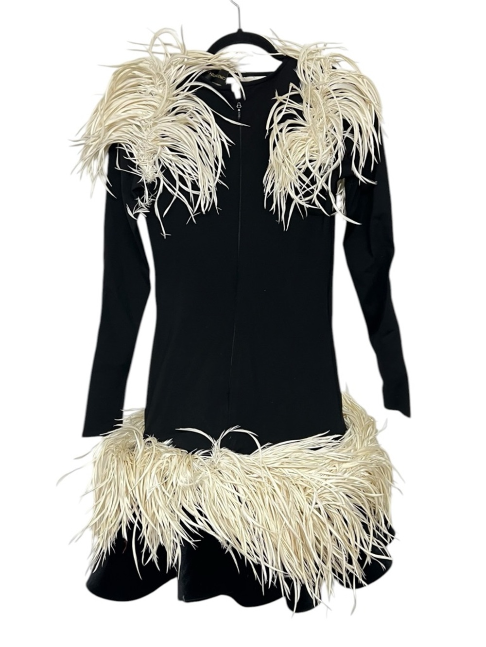 Christian Soriano Long Sleeve Dress With Velvet Ruffle Hem And Feathers Runway - Picture 3 of 12